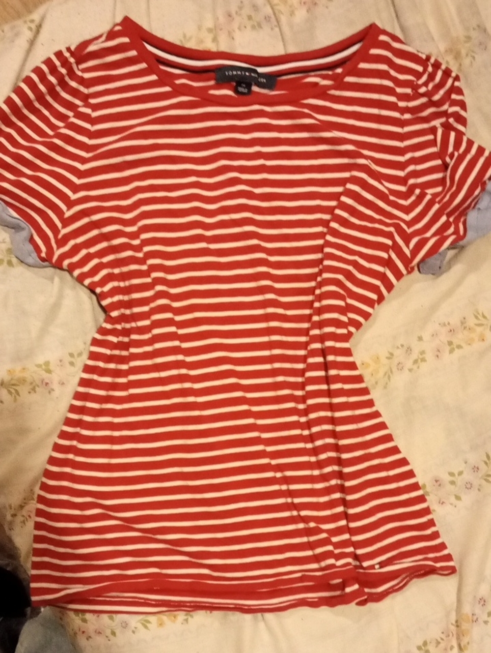 Tommy Hilfiger Red and White Striped Short Sleeve Tee